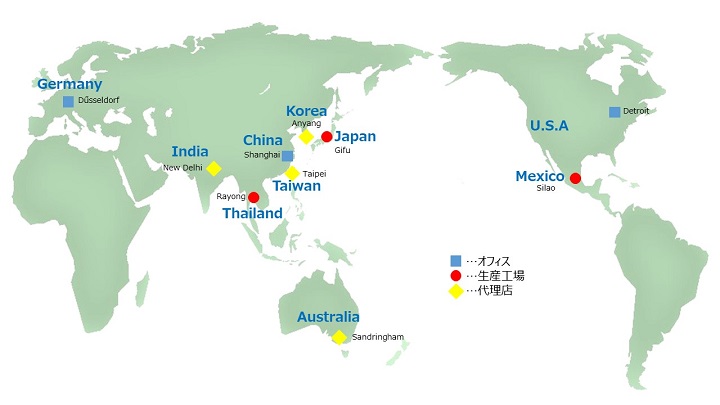 太平洋精工のグローバルネットワークの図